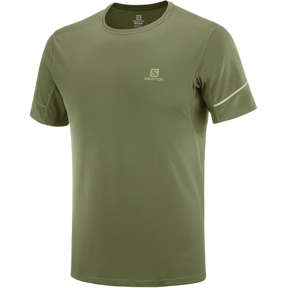 SALOMON AGILE SS M Philippines - Men's Tee Shirt - Olive | 219854-CLN